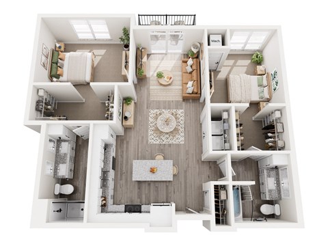 Floor plan for 2 beds, 2 baths, 1159 sqft